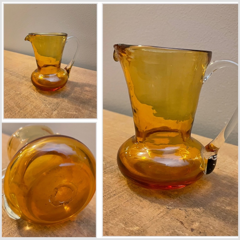 Vintage 1970s Handblown Amber Glass Small Pitcher Vase Cottagecore